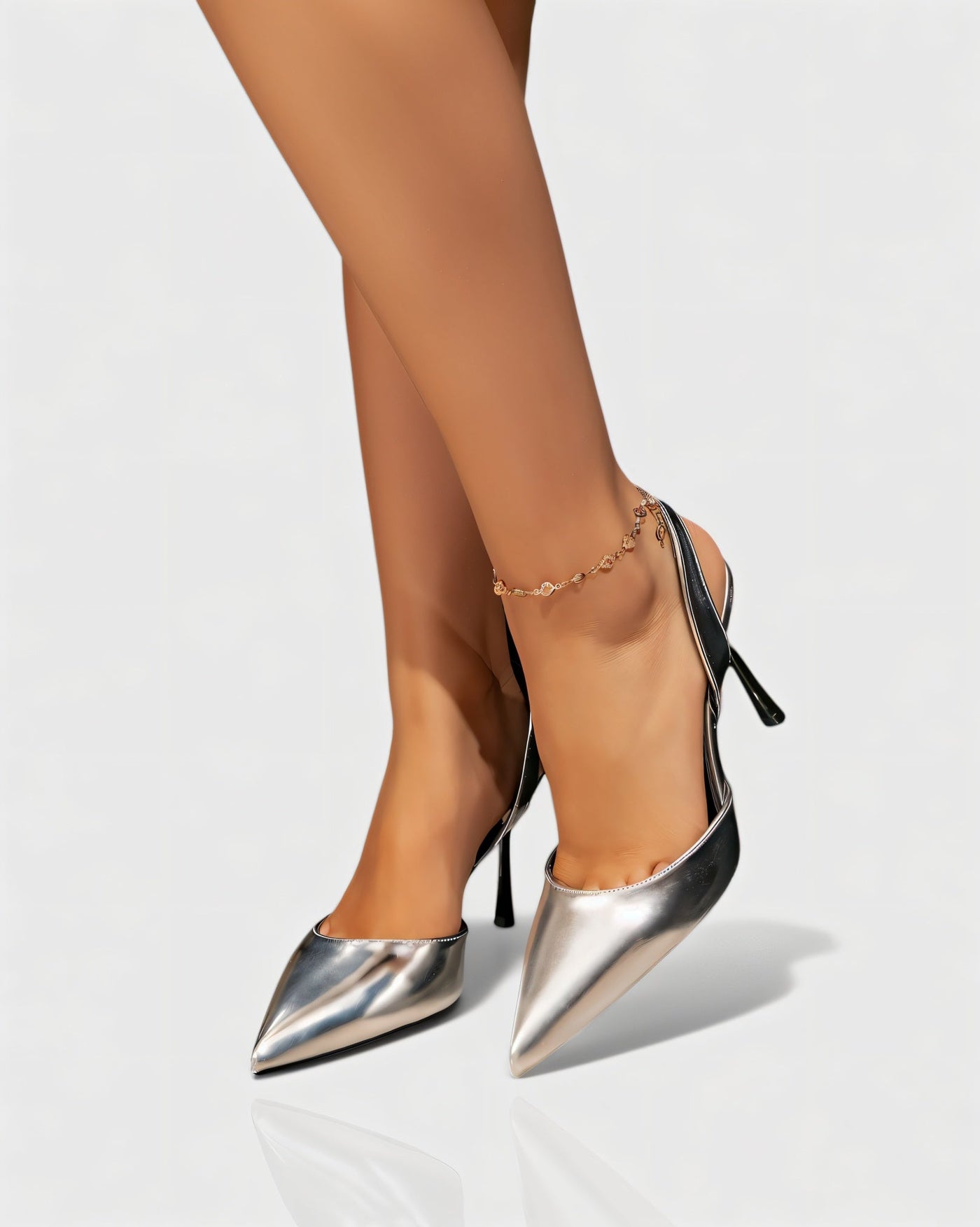 AELIN Pointed Silver Closed-Toe Heels