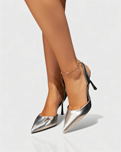 AELIN Pointed Silver Closed-Toe Heels