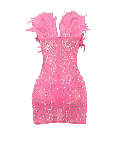 KAYALI Pearl & Rhinestone Embellished Feather Mini Dress