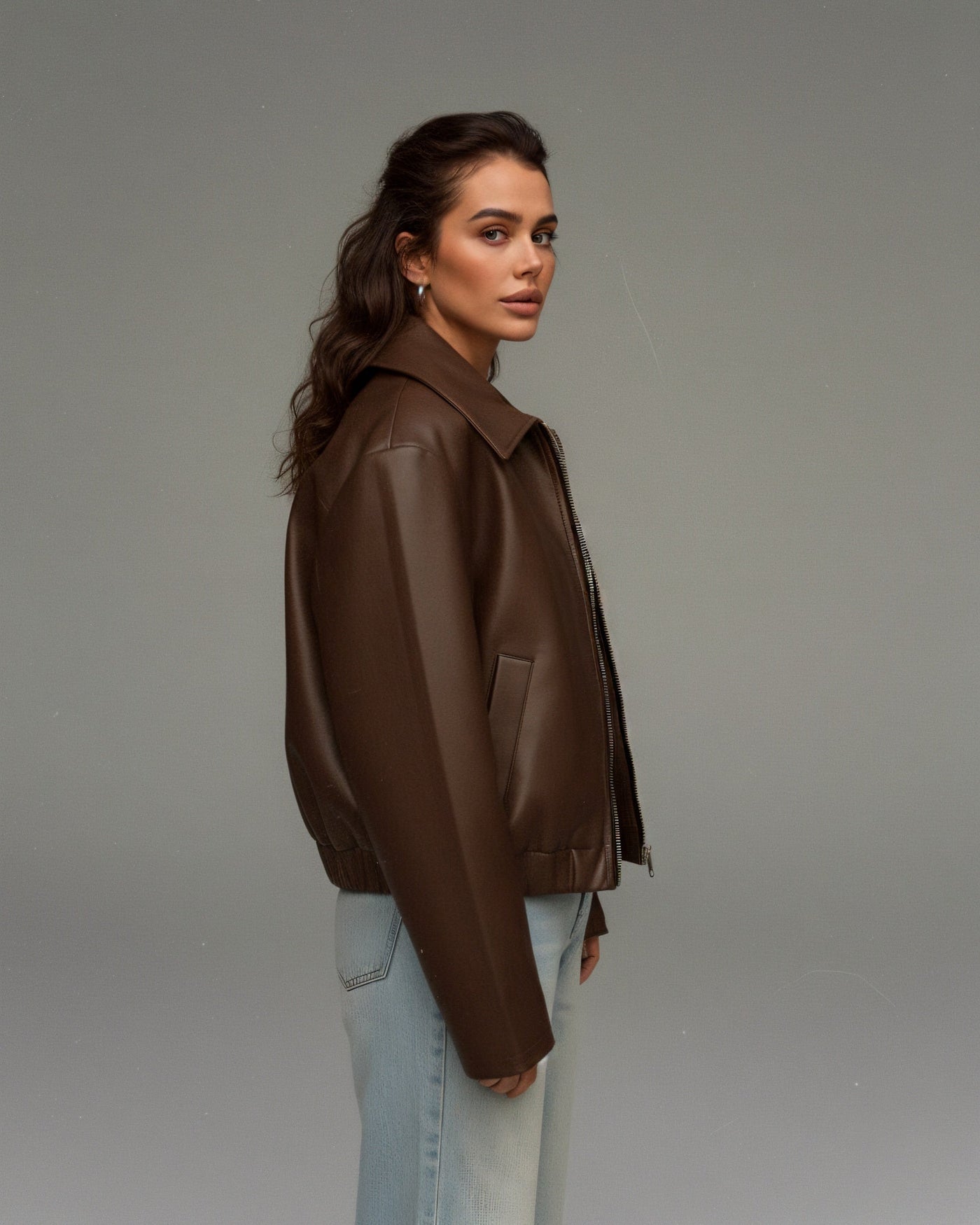 HANELLE Oversized Faux Leather Zip Jacket