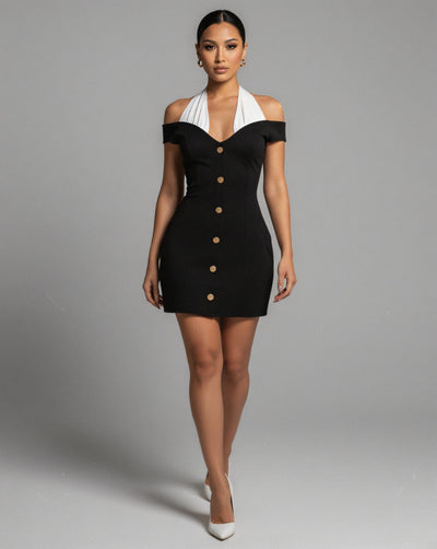 KATHERINE Off-Shoulder Halter Mini Dress