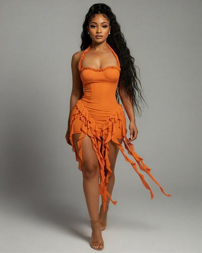 SANAI Ruffle Trim Mini Dress