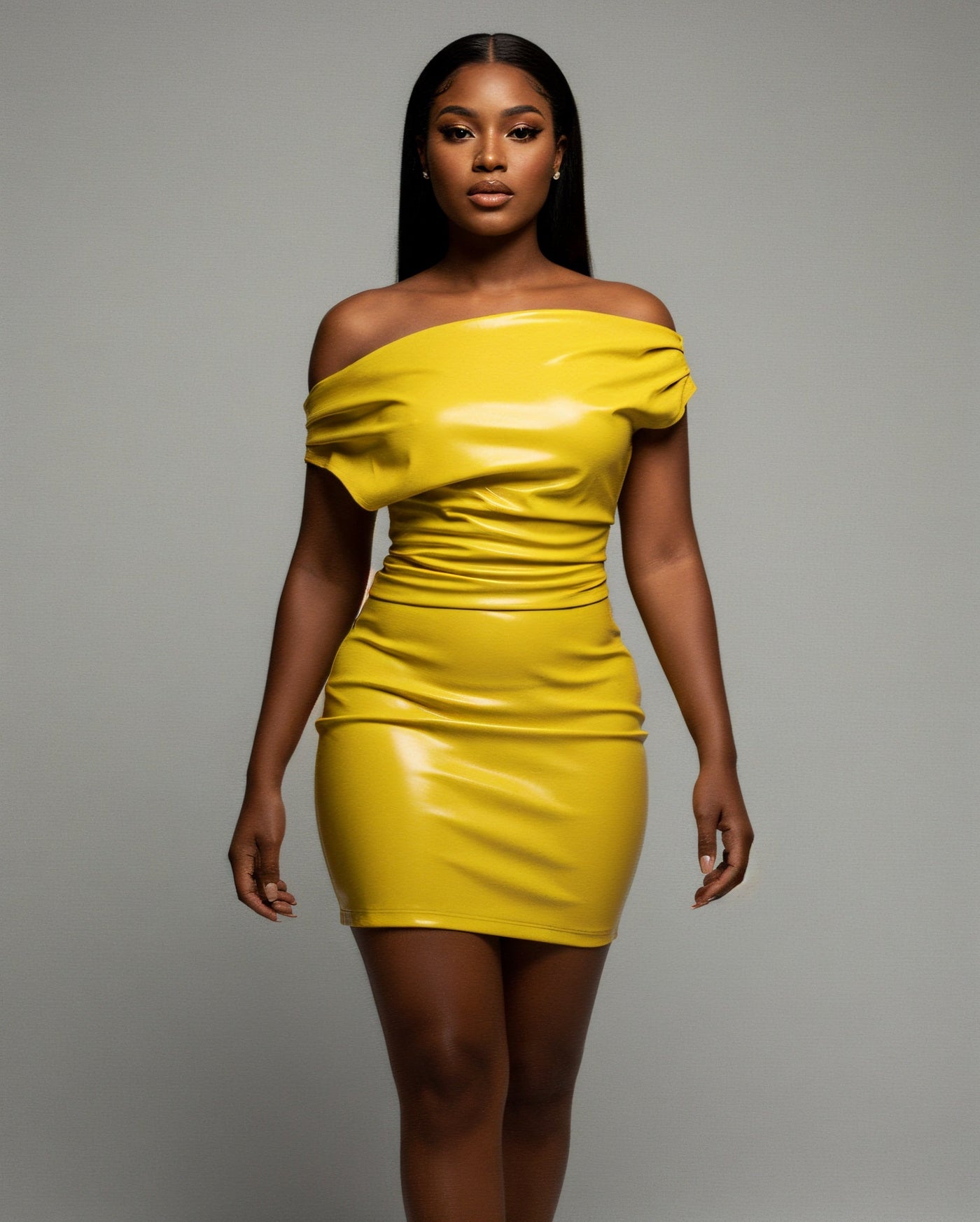 ORIELLE Faux Leather One-Shoulder Mini Dress