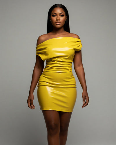 ORIELLE Faux Leather One-Shoulder Mini Dress