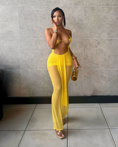 JEMMA Mesh Cutout Drape Jumpsuit