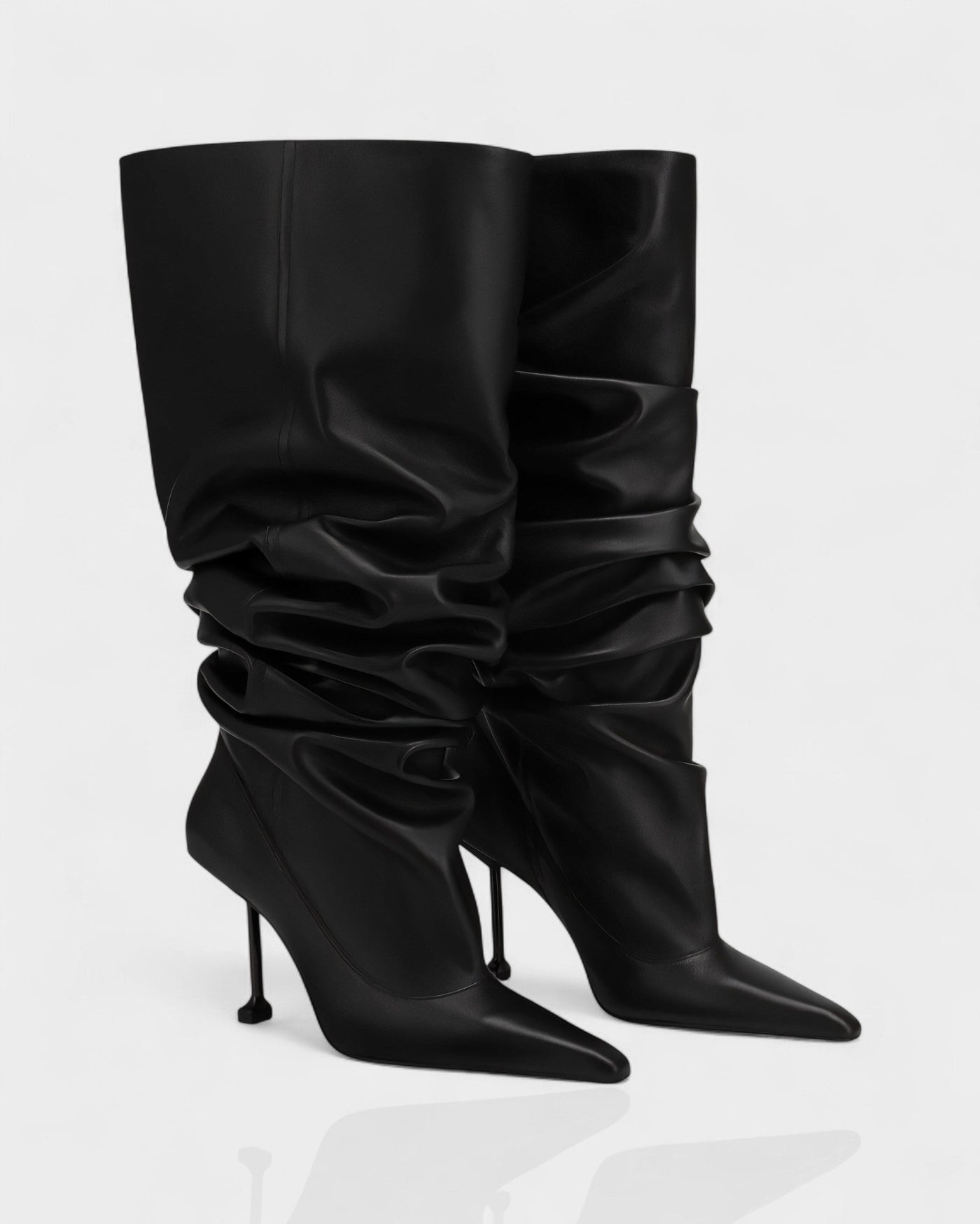 BELLARA Faux Leather Slouchy Pointed Toe Stiletto Boots