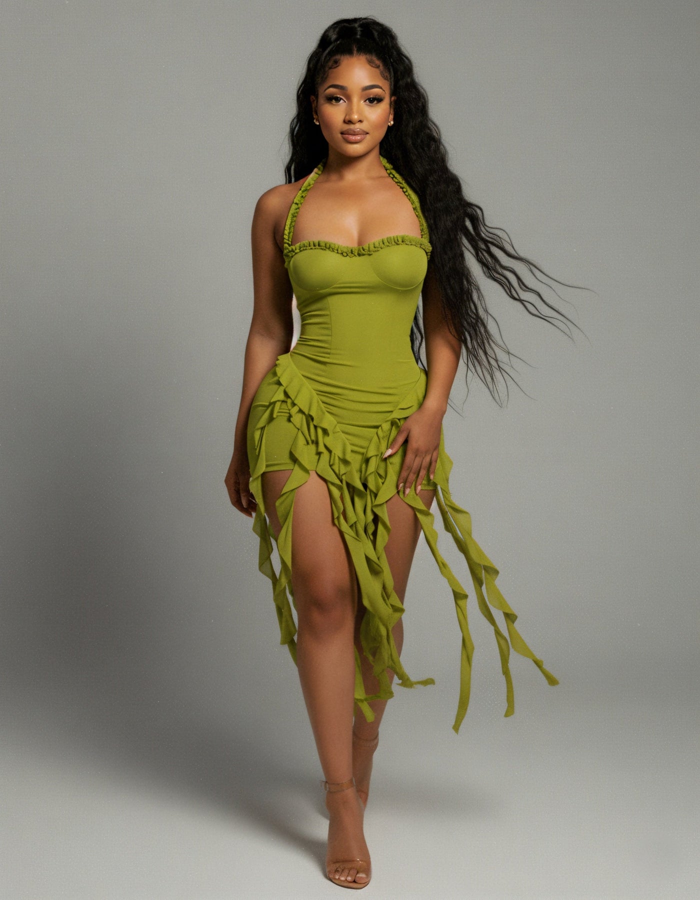 SANAI Ruffle Trim Mini Dress