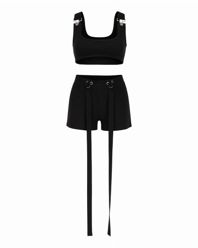CRISANTA Buckle Strap Crop Top & Tie-Detail Shorts