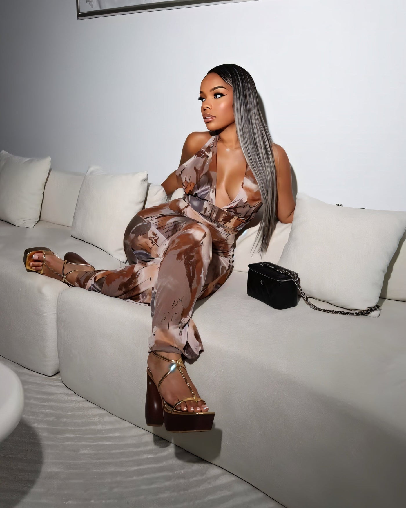 AMETHYST Printed Halter Neck Sleeveless Jumpsuit