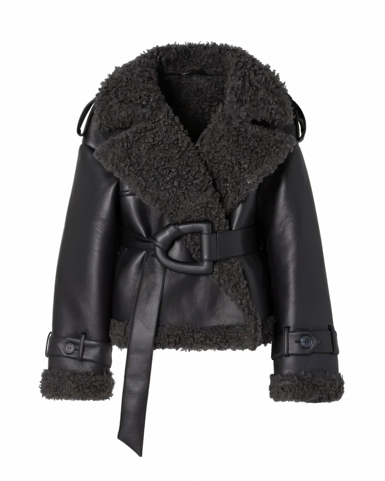 ARANYA Oversized Shearling Lined Belted Jacket