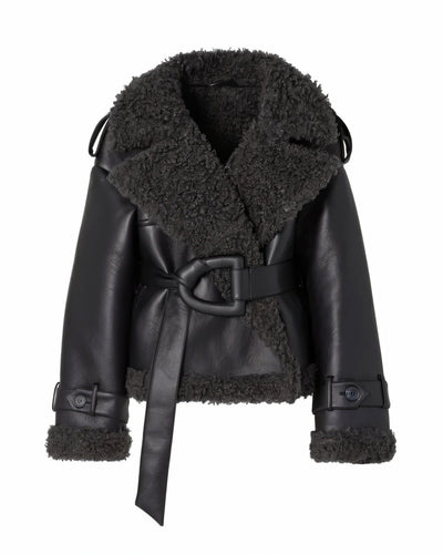 ARANYA Oversized Shearling Lined Belted Jacket