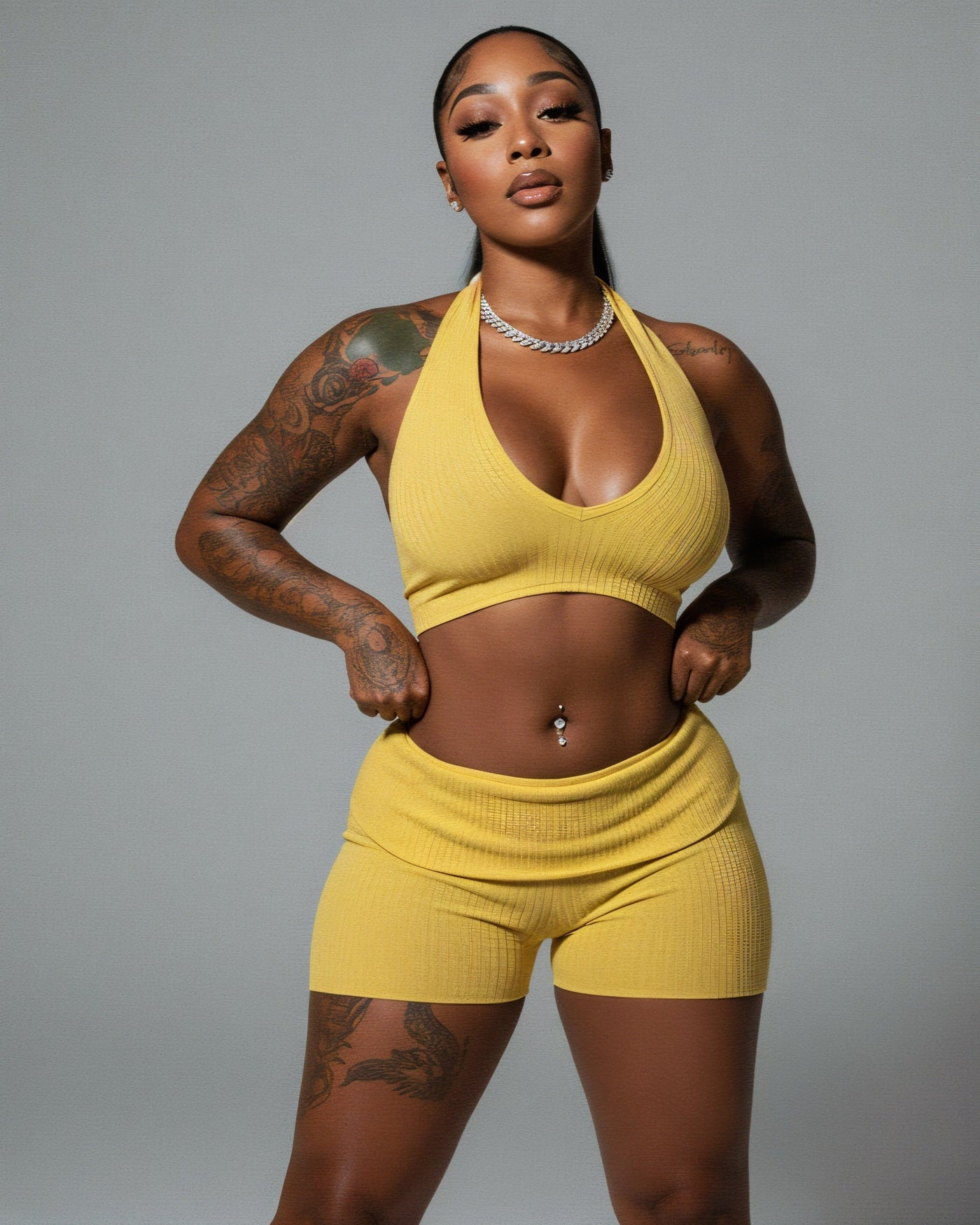 ZEIRA Ribbed Halter Crop Top & High-Waisted Shorts Set