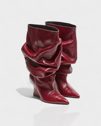 IRELLE Slouchy Faux Leather Pointed Wedge Heel Boots