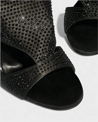 BRIANNE Square Head Rhinestone Lace-Up Knee High Heels