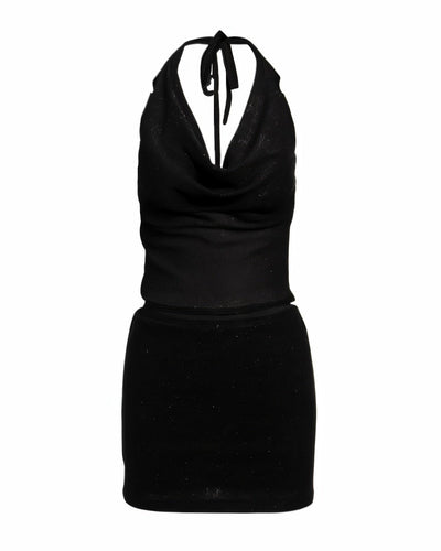 LIORAE Shimmer Draped Halter Top & Skirt Set