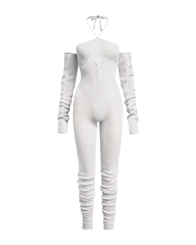 PALOMA Halter Neck Tie Knit Jumpsuit