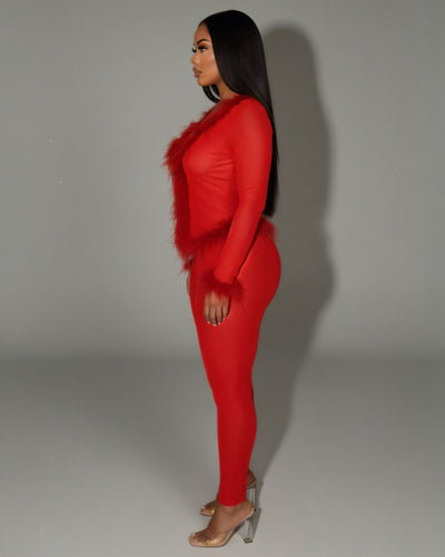 EMERY Faux Feather Trim Two-Piece Set