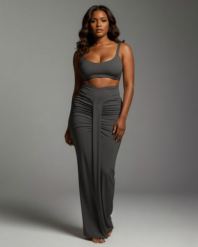 ZELLA Ruched High-Waist Draped Maxi Skirt