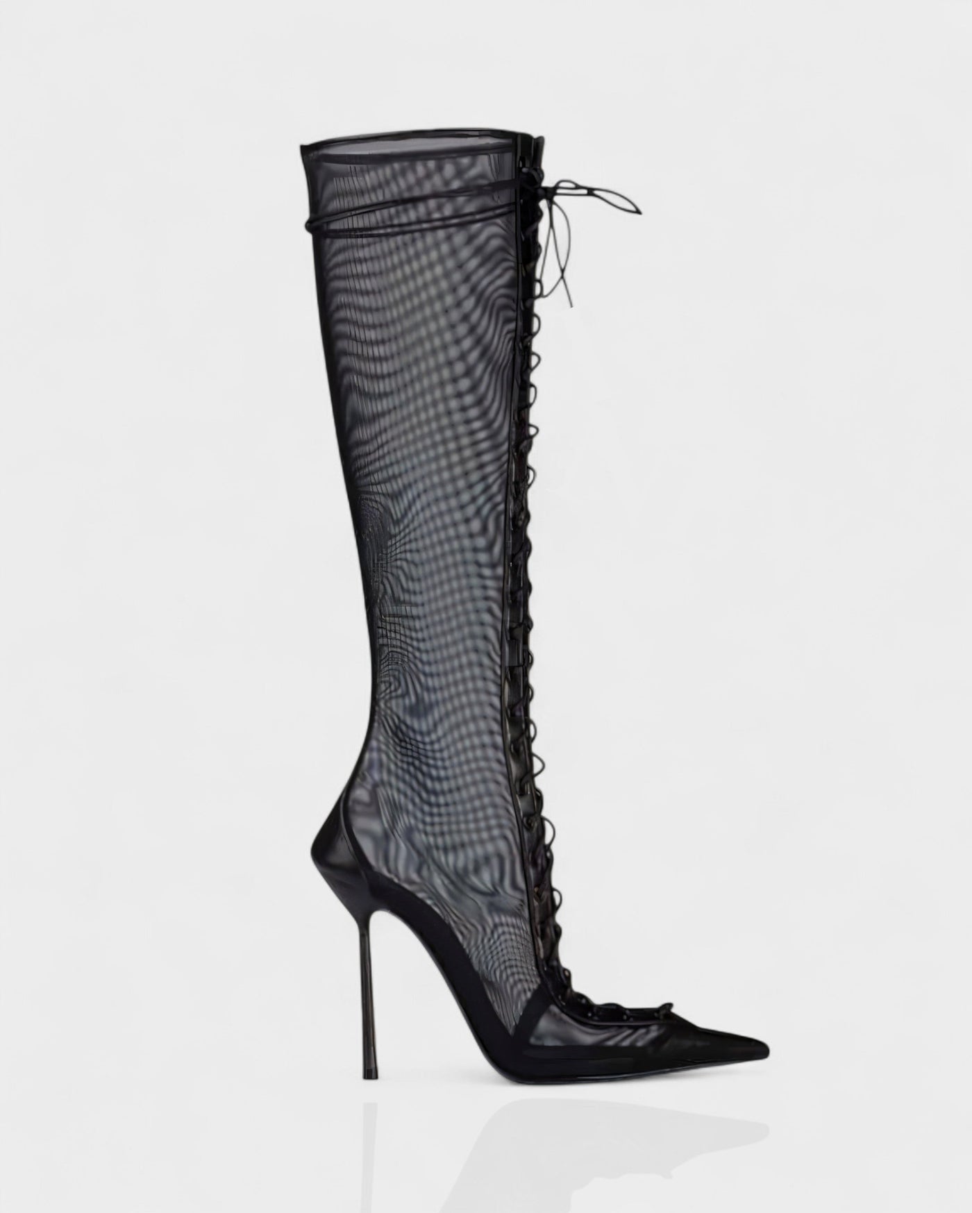 ESCAS Lace-Up Mesh Knee-High Stiletto Boots