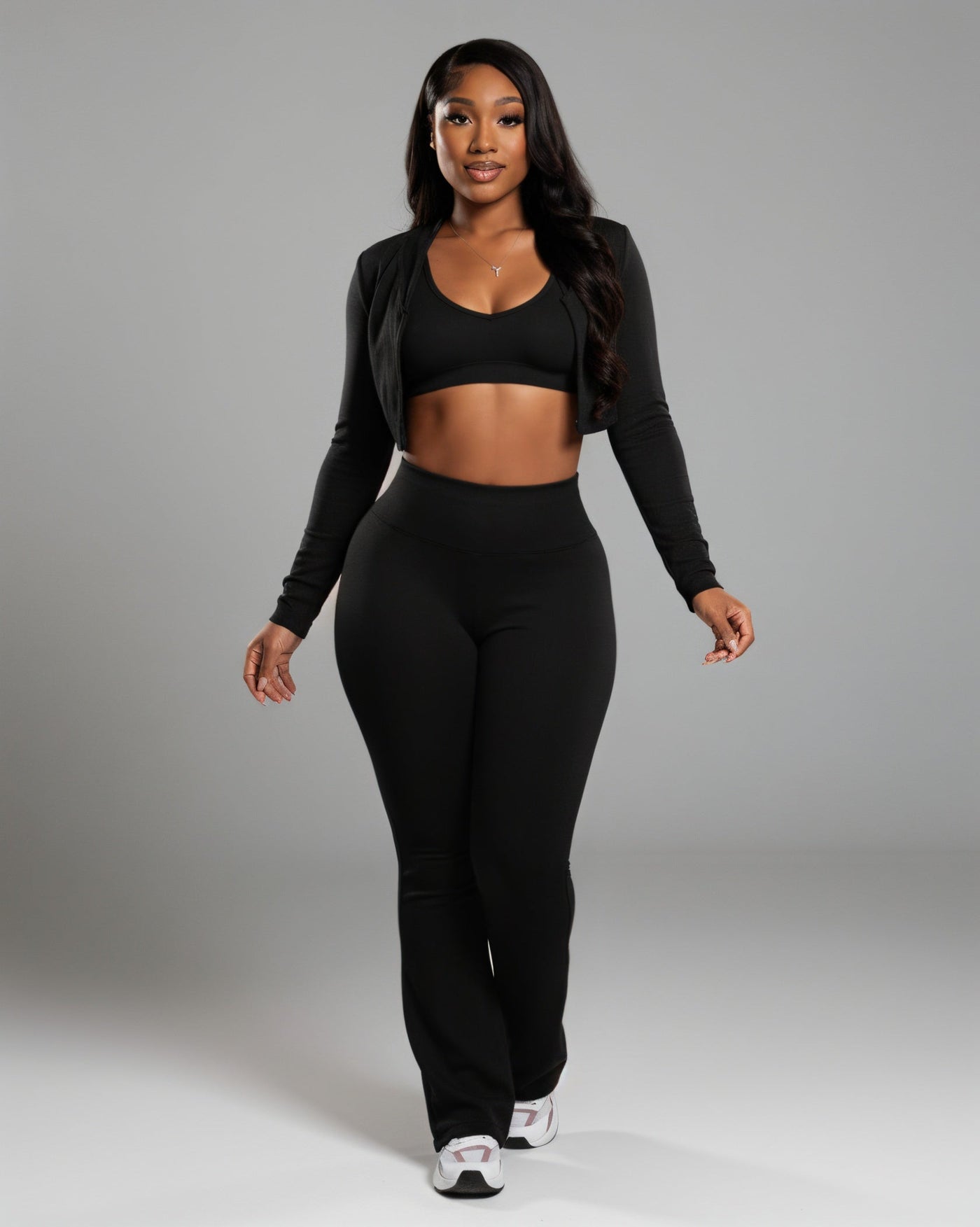 MARJORIE 3-Piece Zip Up Top & Flare Pants Set
