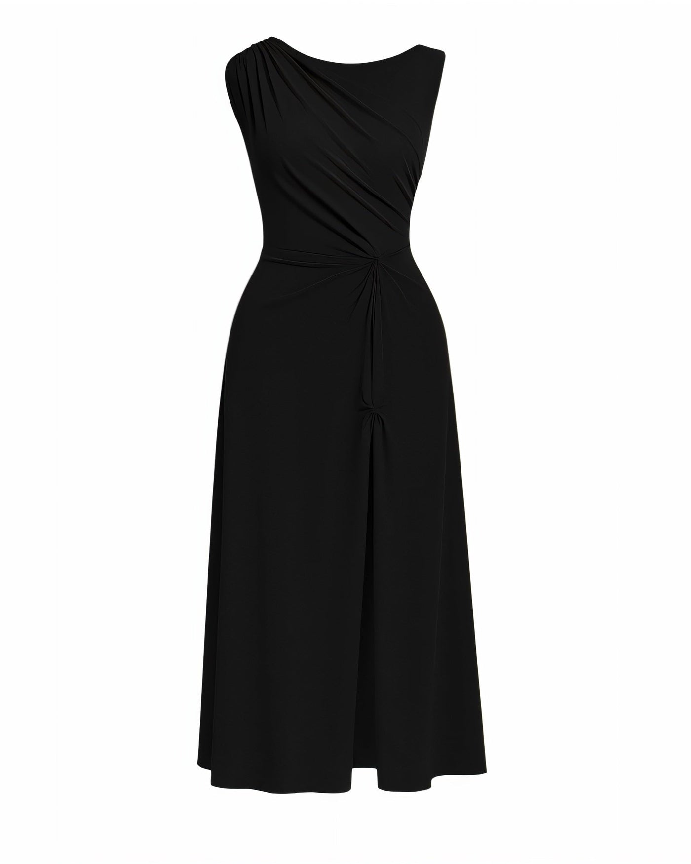 MIREN One-Shoulder Draped High Slit Maxi Dress
