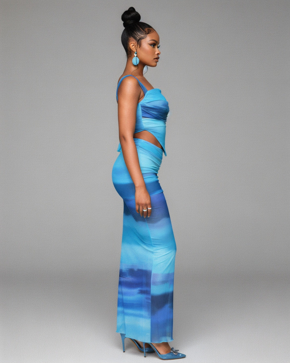 RELIA Ombre Cutout Lace-Up Top & Maxi Skirt Set