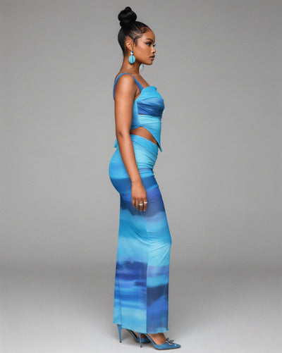 RELIA Ombre Cutout Lace-Up Top & Maxi Skirt Set