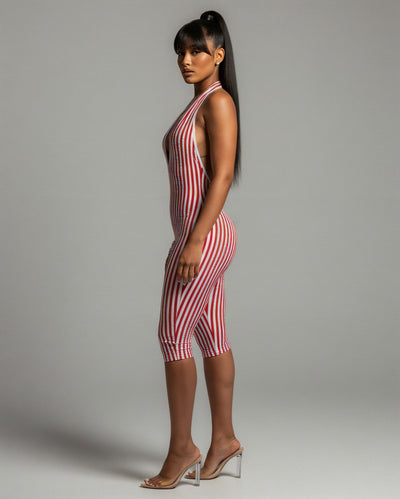 PHIA Striped Backless Romper