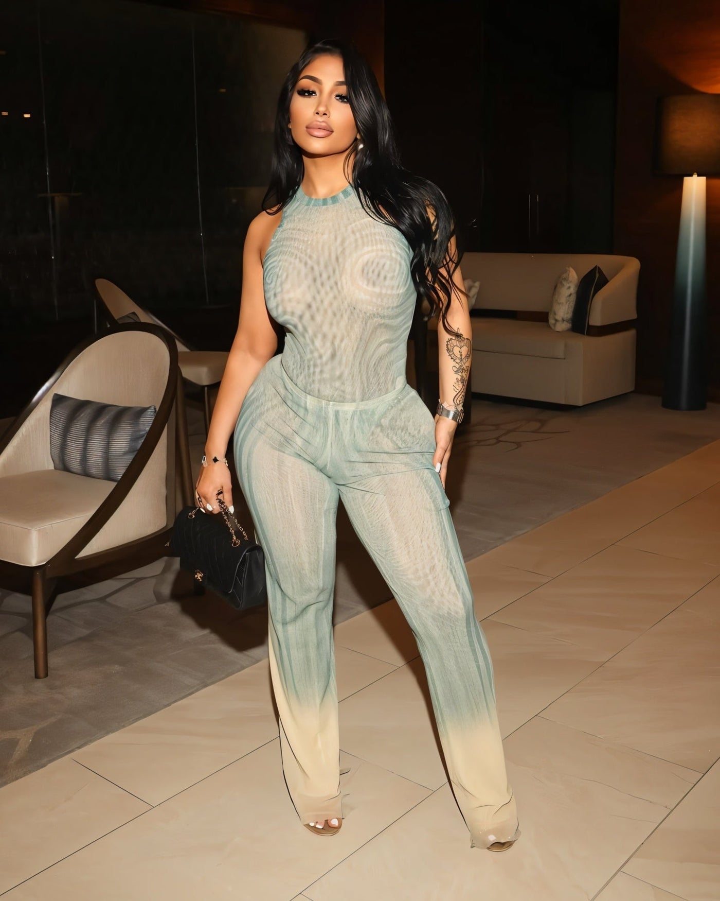 ESMERALDA Illusion Mesh Bodysuit & Pants Set