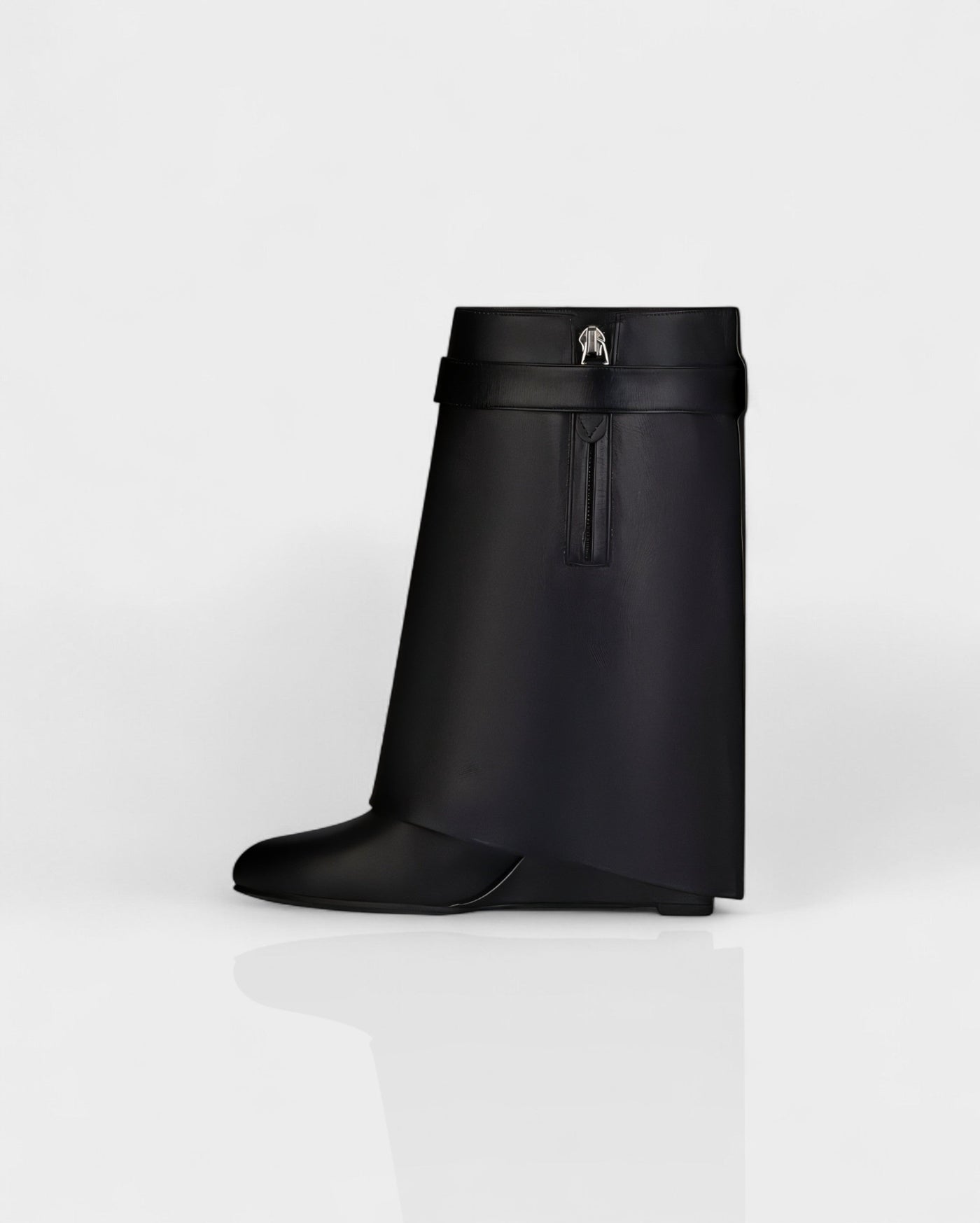 AVELINE Padlock Wedge Faux Leather Ankle Boots