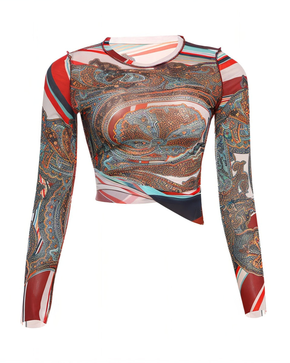 KIERRA Mesh Print Long Sleeve Top