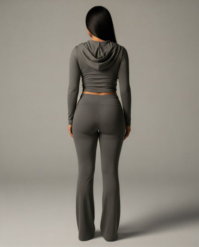 RAINY Zip-Up Hoodie and Flare Pants Set