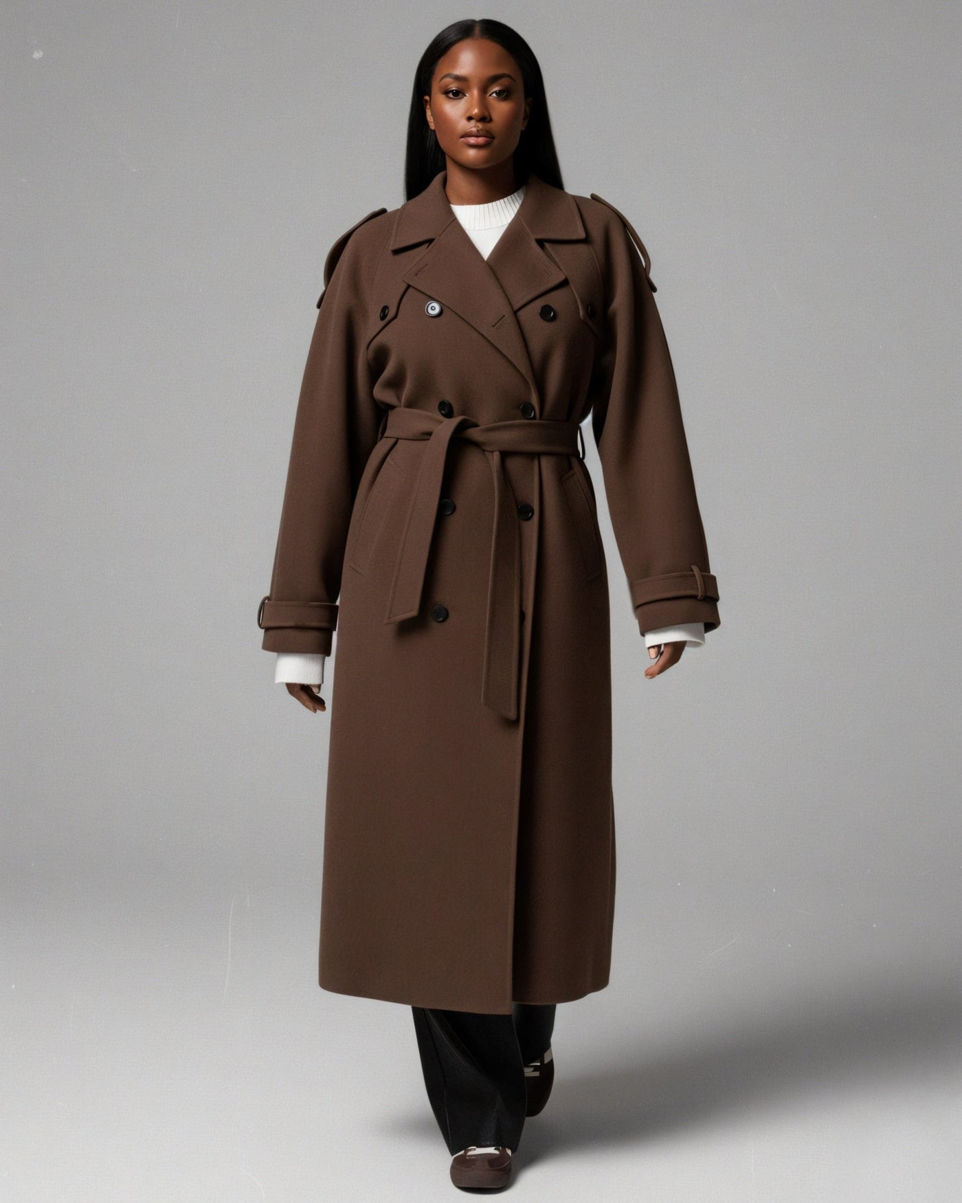 HATICE Belted Wool Trench Coat