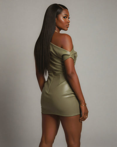 ORIELLE Faux Leather One-Shoulder Mini Dress