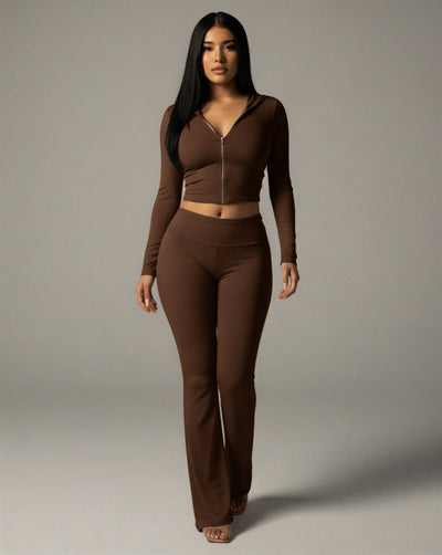 RAINY Zip-Up Hoodie and Flare Pants Set
