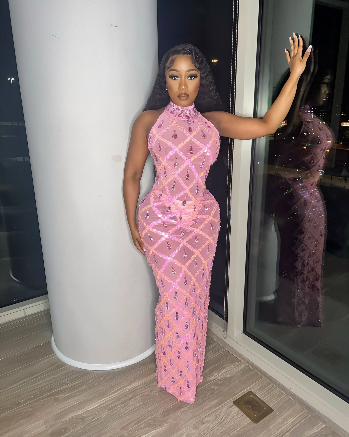 HOPE High Neck Tear Drop Rhinestone Maxi Dress