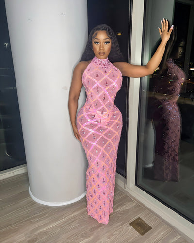 HOPE High Neck Tear Drop Rhinestone Maxi Dress