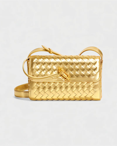 CLEO Mini Woven Gold Lock Accent Shoulder Bag