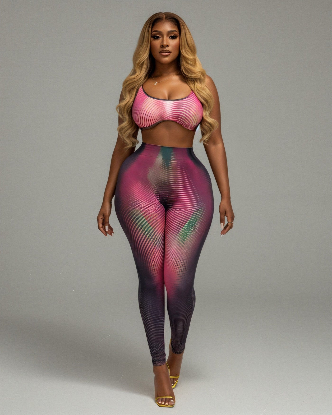 ELAINE Abstract Striped Crop Top & Leggings Set