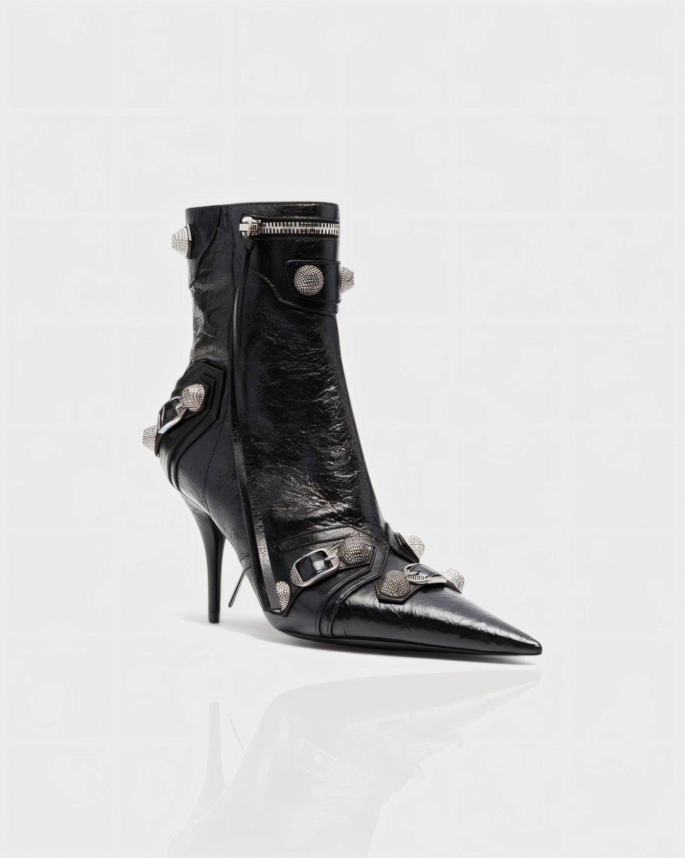 REVINA Studded Leather Pointed-Toe Ankle Boots