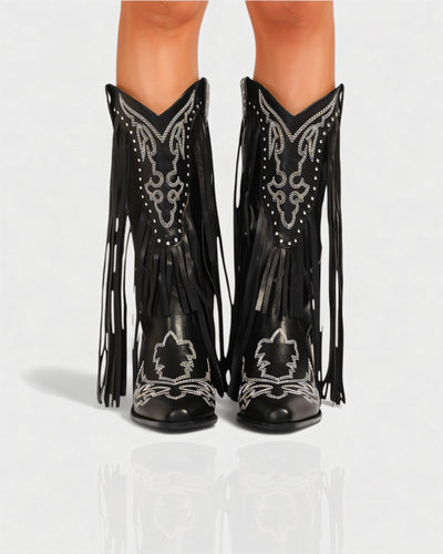 MITHENA Fringe Studded Cowboy Boots