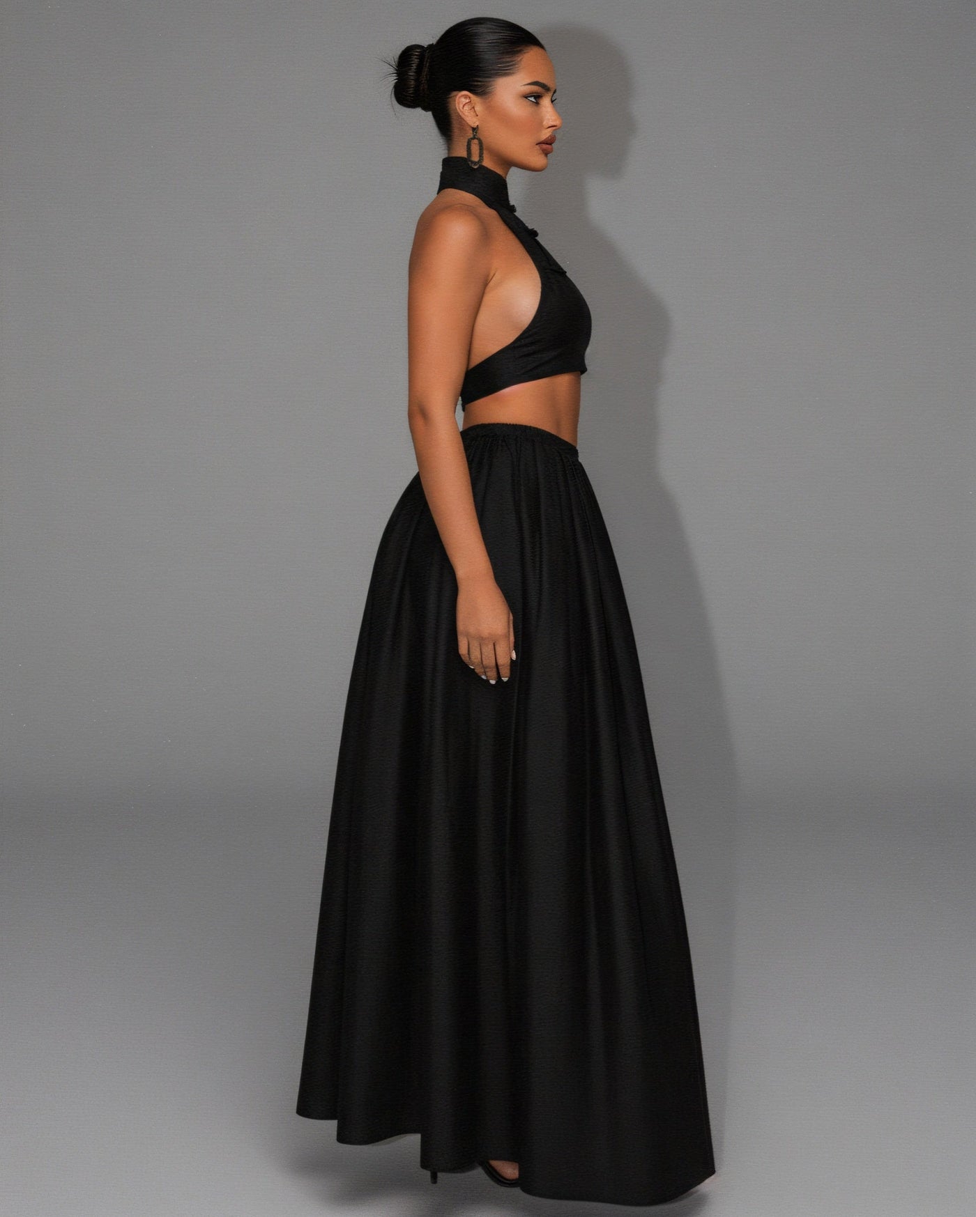 EYANE Collar Crop Top & Maxi Skirt Set