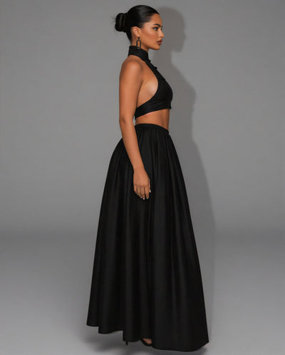 EYANE Collar Crop Top & Maxi Skirt Set