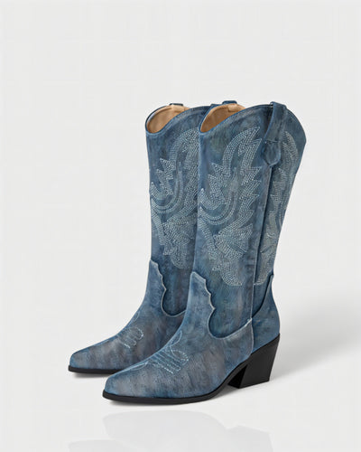 ALIANA Embroidered Denim Cowboy Boots