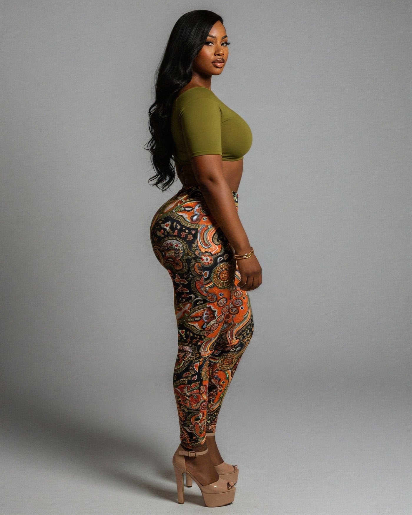 NICAMAE Crop Top & Abstract Printed Leggings Set