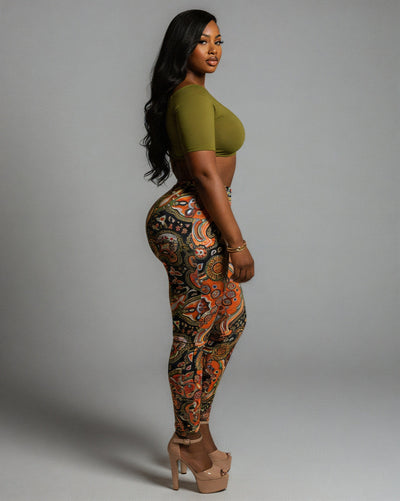 NICAMAE Crop Top & Abstract Printed Leggings Set