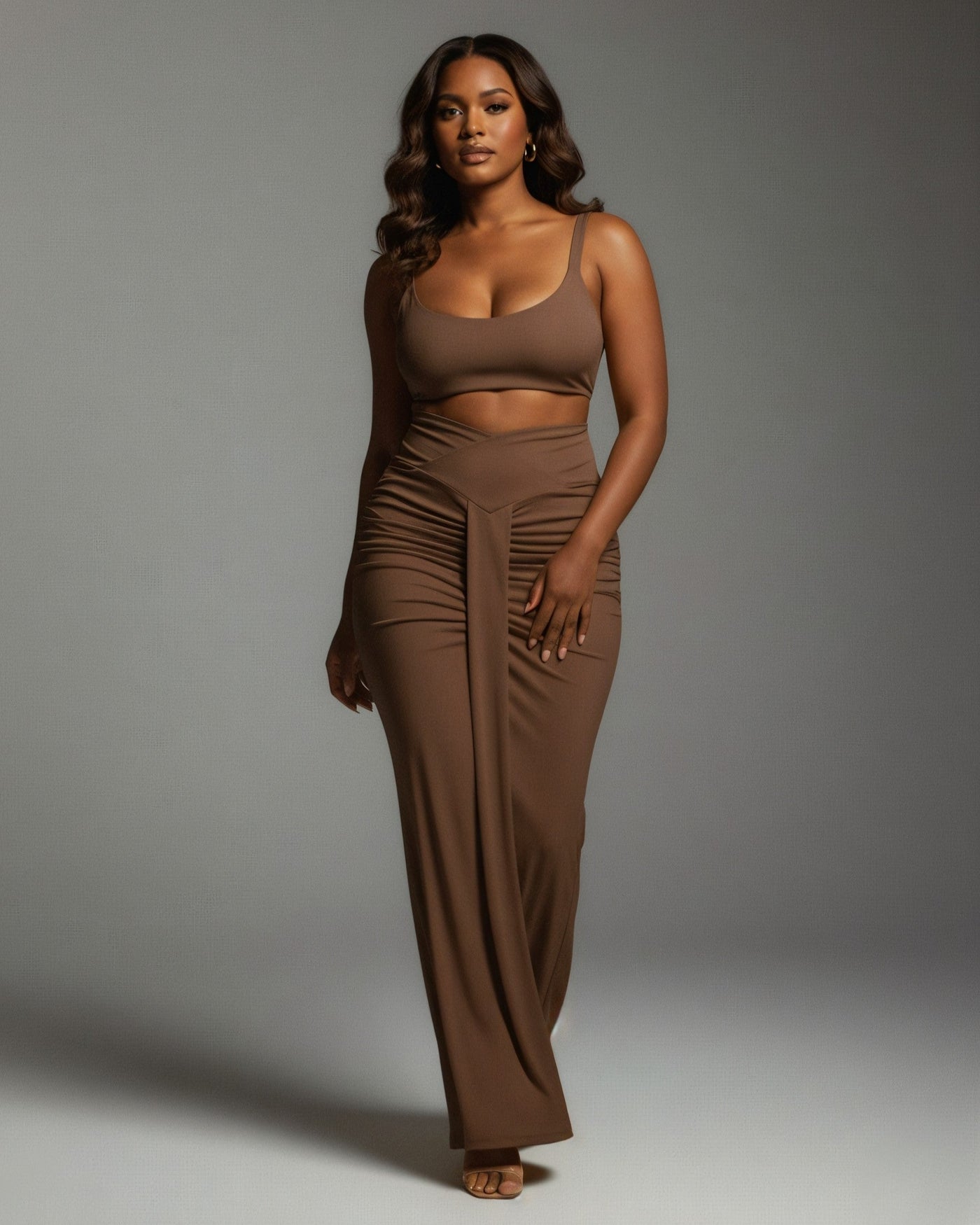 ZELLA Ruched High-Waist Draped Maxi Skirt