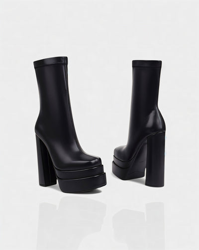 SOREYA Thick Heel Faux Leather Boots