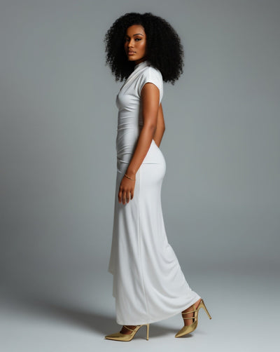 AZMIRA Ruched High-Slit Maxi Dress