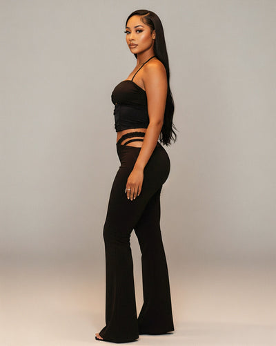 MAPPLE Halter Neck Crop Top and Flare Pants Set